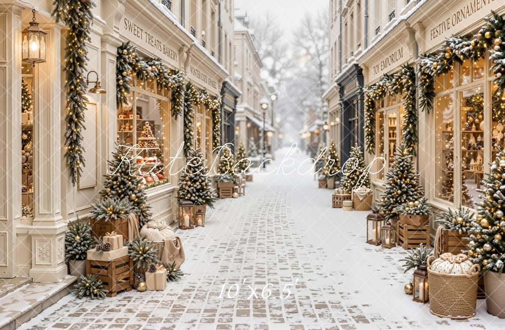 Kate Christmas Snowy Village Street Decorations Backdrop Designed by Emetselch - Image 4