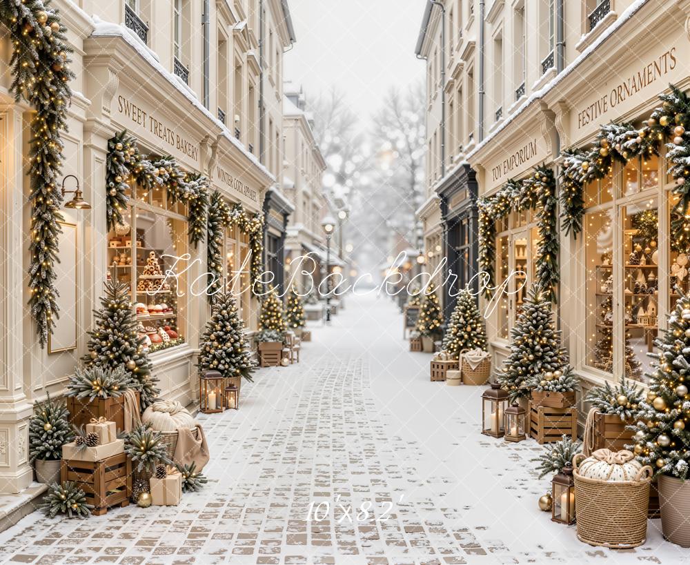 Kate Christmas Snowy Village Street Decorations Backdrop Designed by Emetselch - Image 6