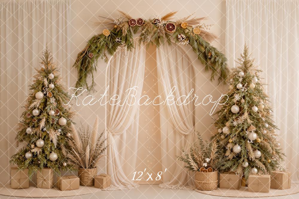 Kate Christmas Tree Arch Neutral Decor Fleece Backdrop Designed by Emetselch - Image 4