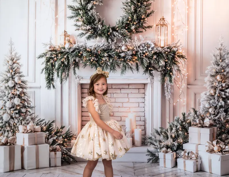 Kate Christmas Tree Fireplace Garland Backdrop Designed by Emetselch