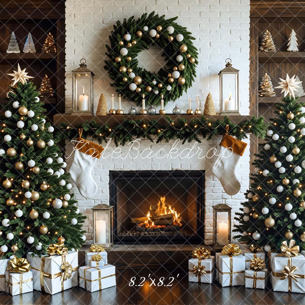 Kate Christmas Tree White Fireplace Gift Boxes Backdrop Designed by Mini MakeBelieve - Image 5
