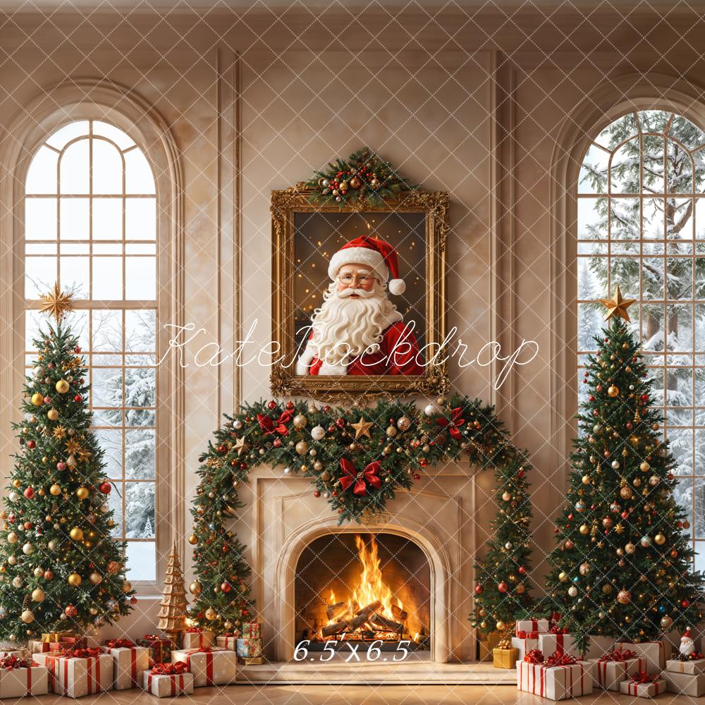 Kate Christmas Tree Fireplace Santa Claus Window Backdrop Designed by Emetselch - Image 2