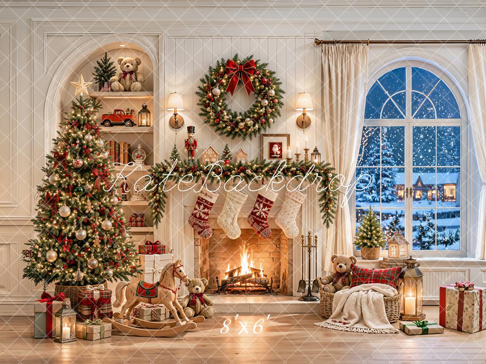 Kate Christmas Tree Fireplace Wreath Stockings Fleece Backdrop Designed by Emetselch