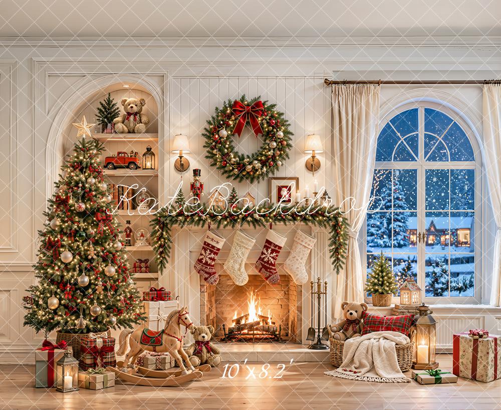 Kate Christmas Tree Fireplace Wreath Stockings Fleece Backdrop Designed by Emetselch - Image 3