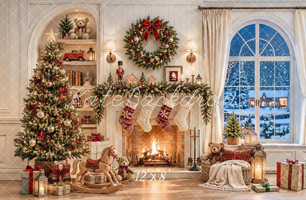 Kate Christmas Tree Fireplace Wreath Stockings Fleece Backdrop Designed by Emetselch - Image 4