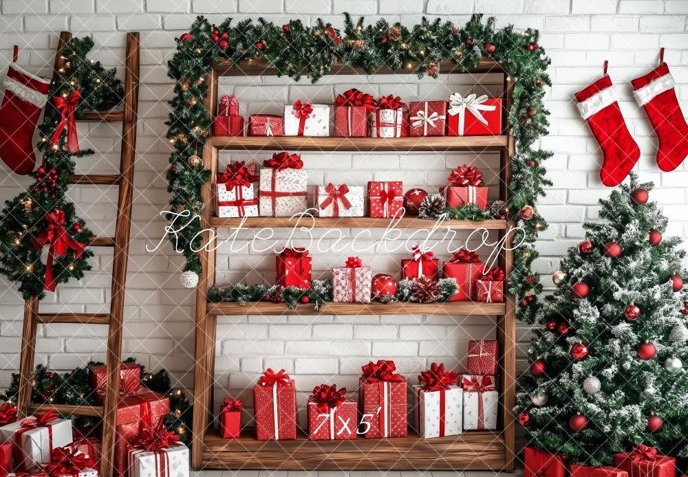 Kate Christmas Tree Gifts Shelf Wooden Ladder Backdrop Designed by Patty Robert