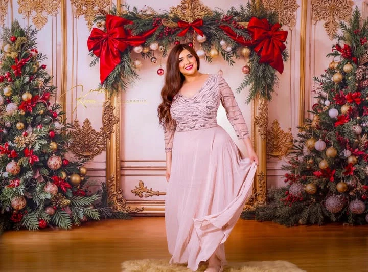 Kate Christmas Tree Gold Frame Red Bow Backdrop Designed by Emetselch