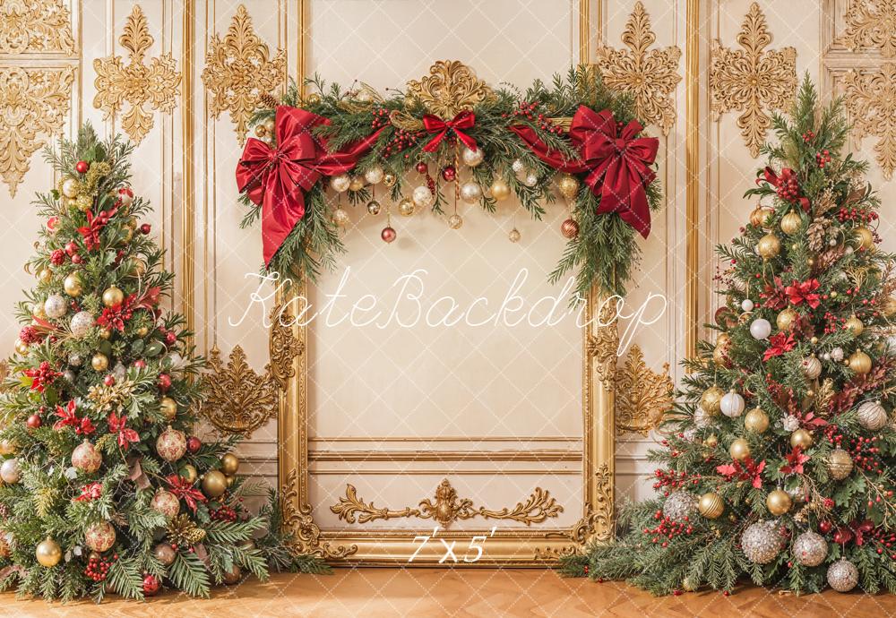 Kate Christmas Tree Gold Frame Red Bow Backdrop Designed by Emetselch - Image 2