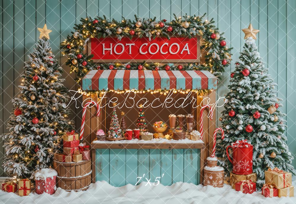 Kate Christmas Tree Hot Cocoa Stand Blue Backdrop Designed by Emetselch - Image 2