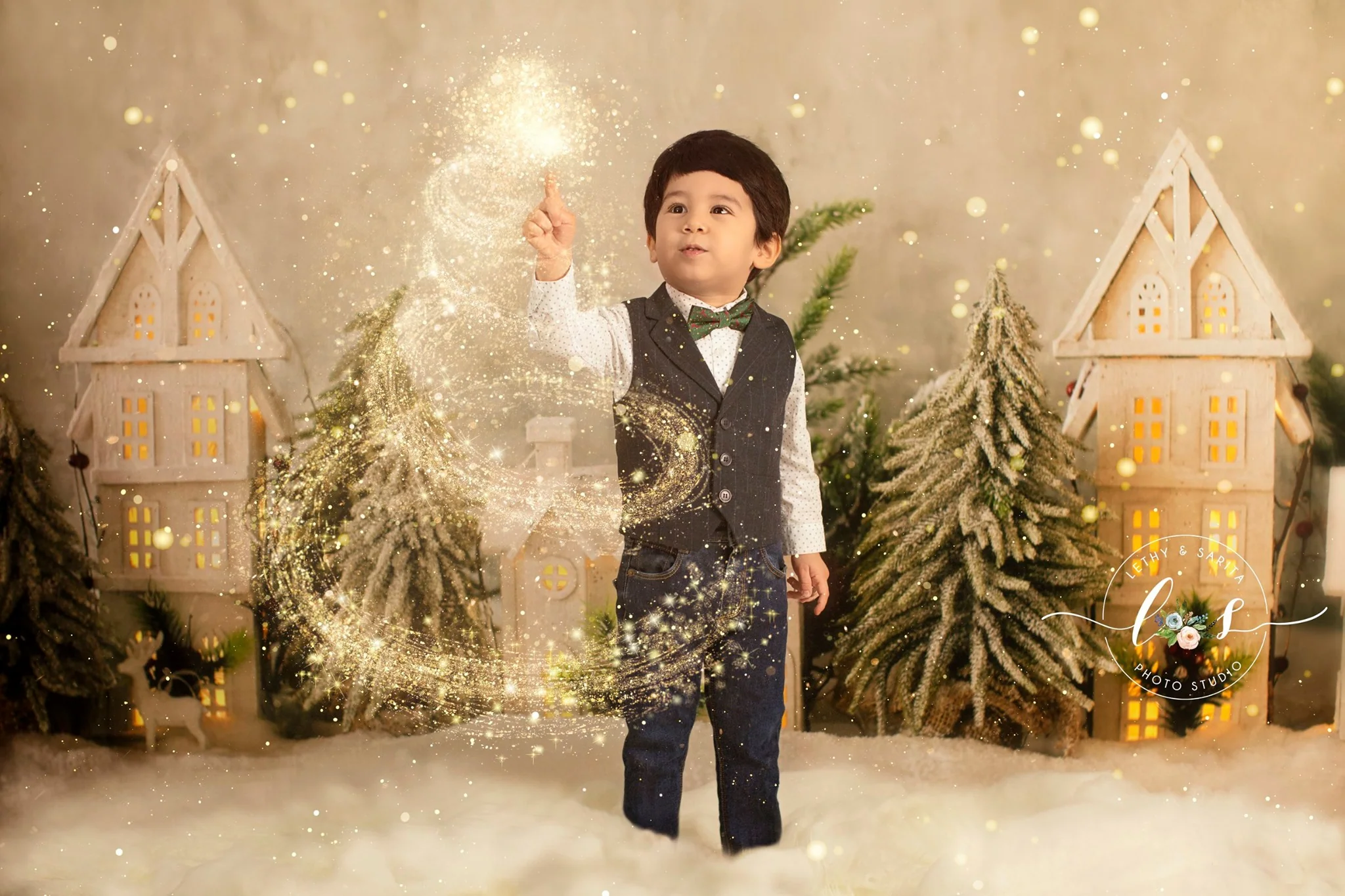 Kate Christmas Tree Small Wood House Children Backdrop for Photography