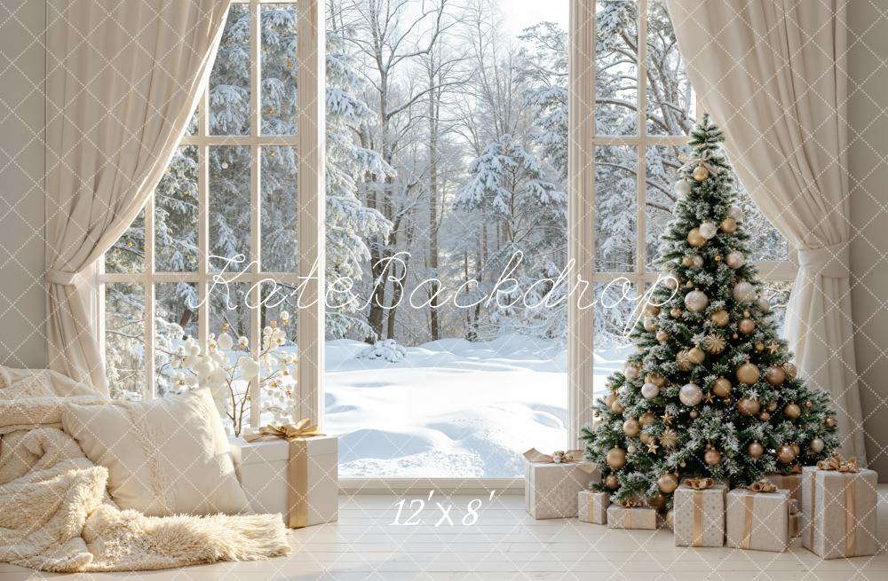 Kate Christmas Tree Snowy Window Fleece Backdrop Designed by Emetselch - Image 4