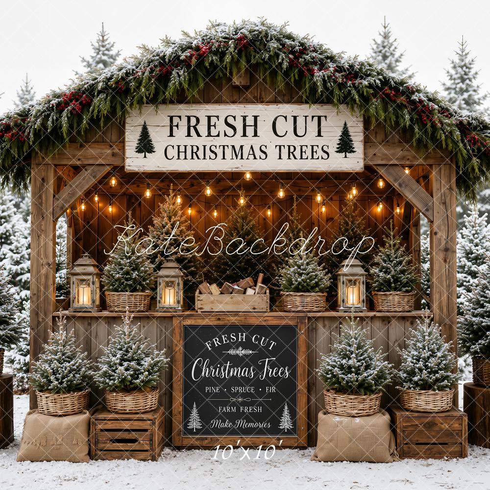 Kate Christmas Tree Stand Snowy Pine Forest Rustic Backdrop Designed by Emetselch - Image 7