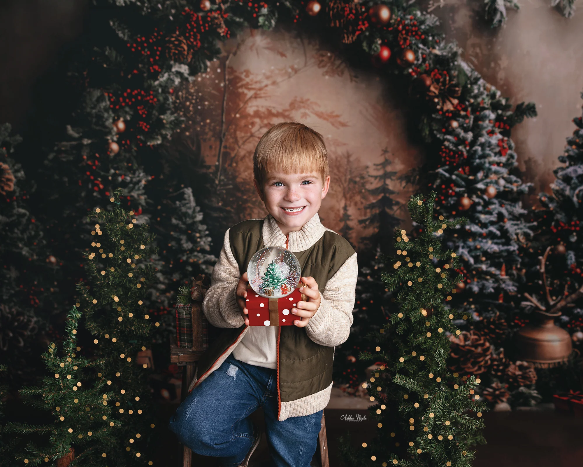 Kate Christmas Trees Arched Retro Wall Backdrop Designed by Emetselch