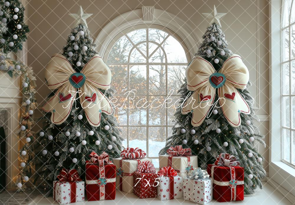 Kate Christmas Trees Bows Presents Window Backdrop Designed by Mini MakeBelieve