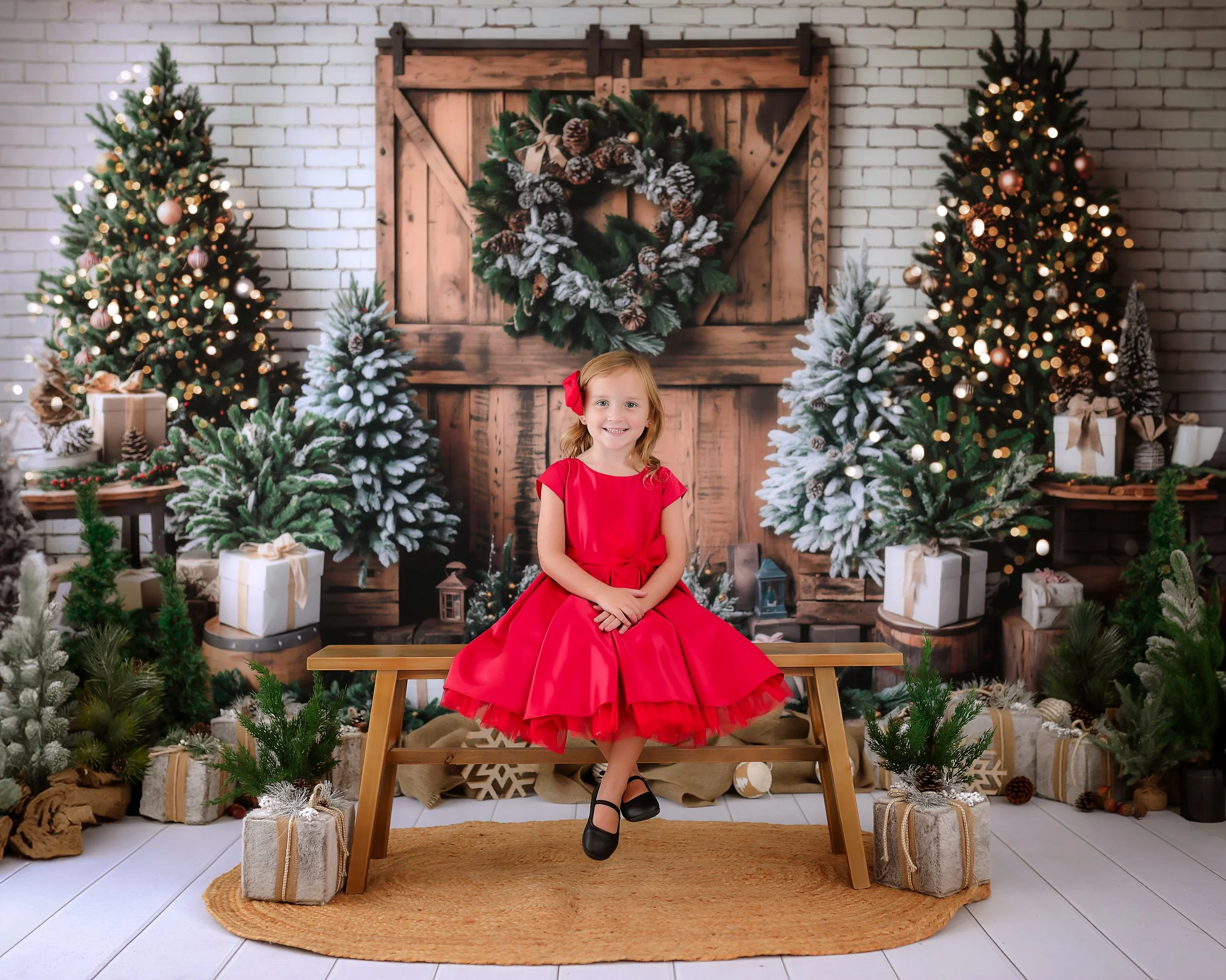 Kate Christmas Trees Brown Wooden Barn Door Backdrop Designed by Emetselch