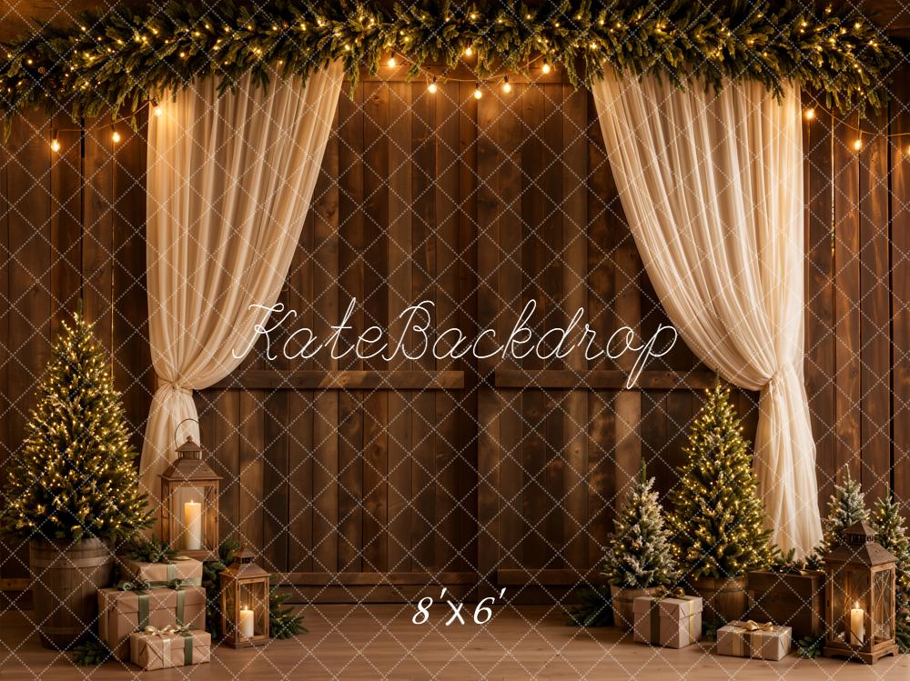Kate Christmas Trees Curtains Wooden Wall Backdrop Designed by Emetselch - Image 3