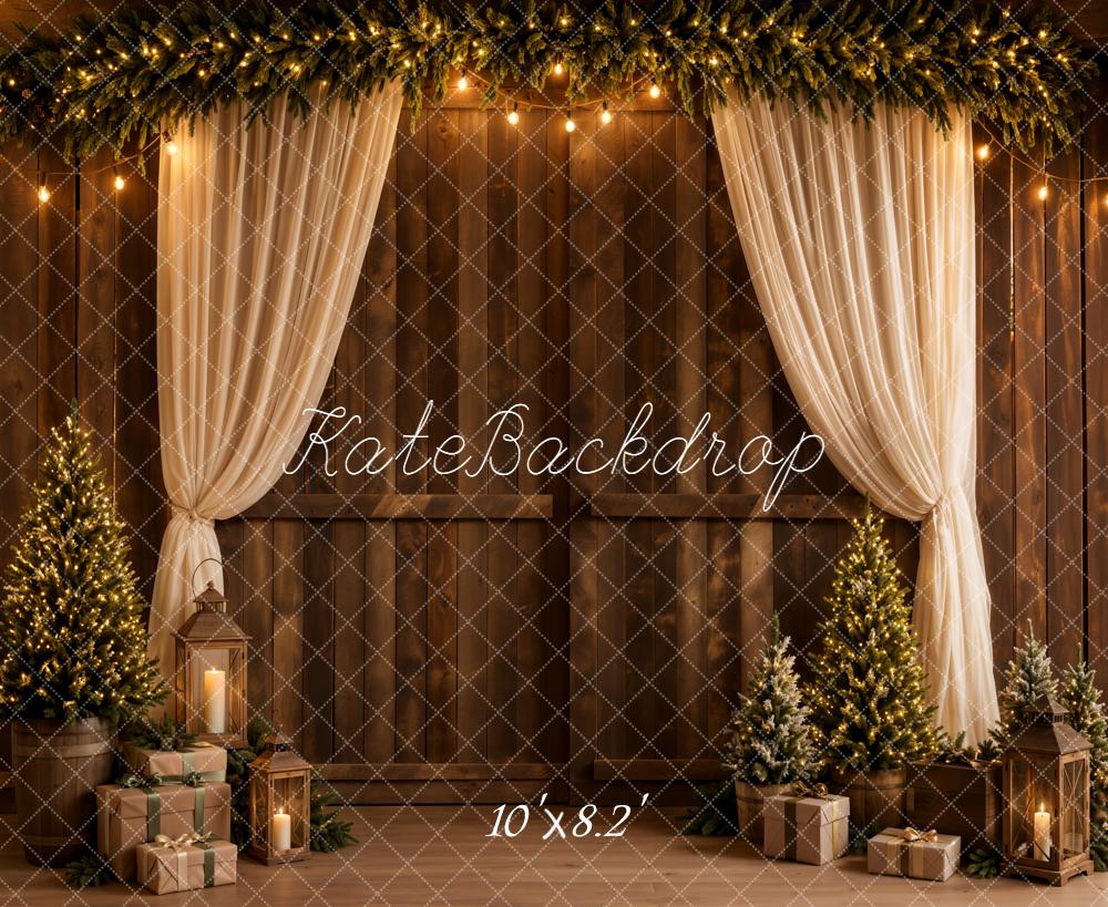 Kate Christmas Trees Curtains Wooden Wall Backdrop Designed by Emetselch - Image 6