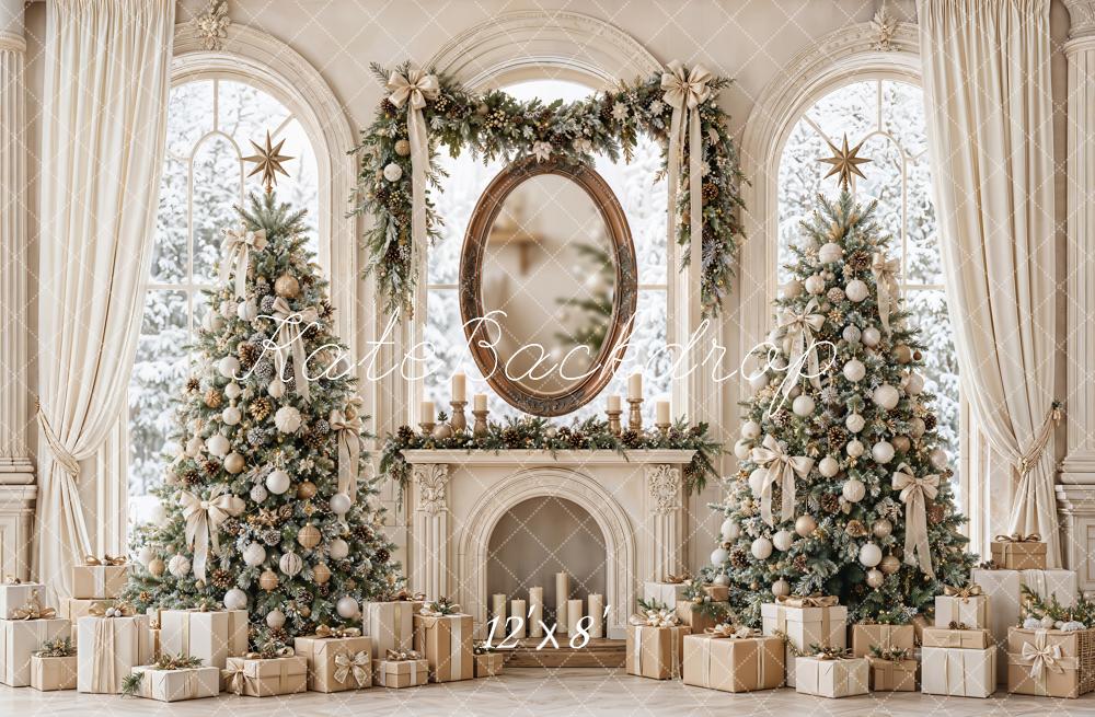 Kate Christmas Trees Fireplace Presents Fleece Backdrop Designed by Emetselch - Image 4