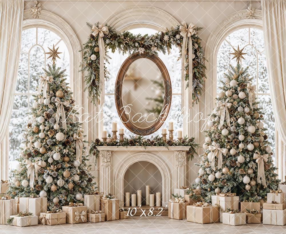Kate Christmas Trees Fireplace Presents Mirror Backdrop Designed by Emetselch - Image 6