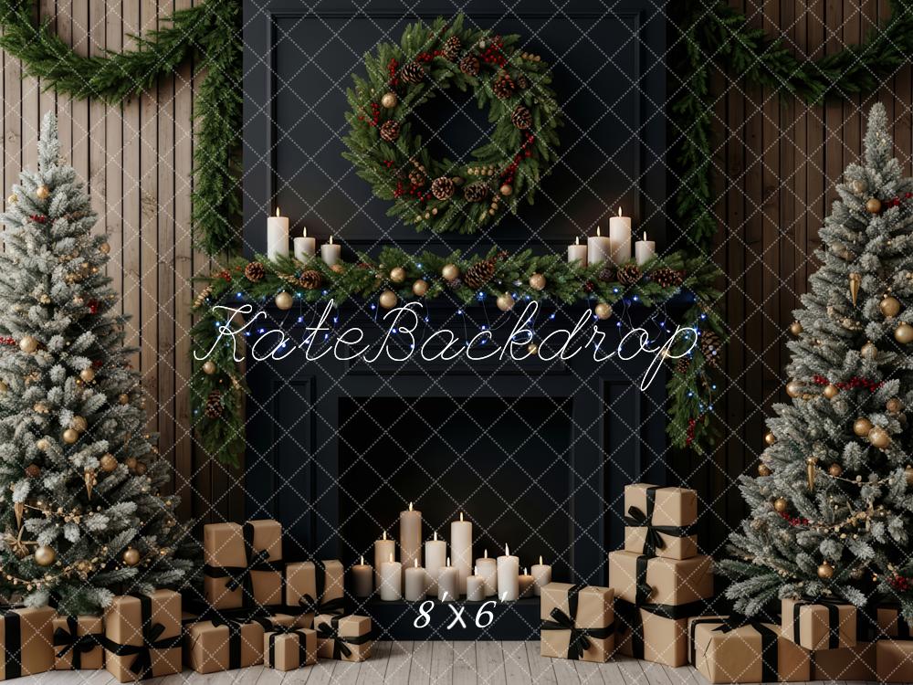 Kate Christmas Trees Fireplace Wreath Presents Fleece Backdrop Designed by Patty Robert