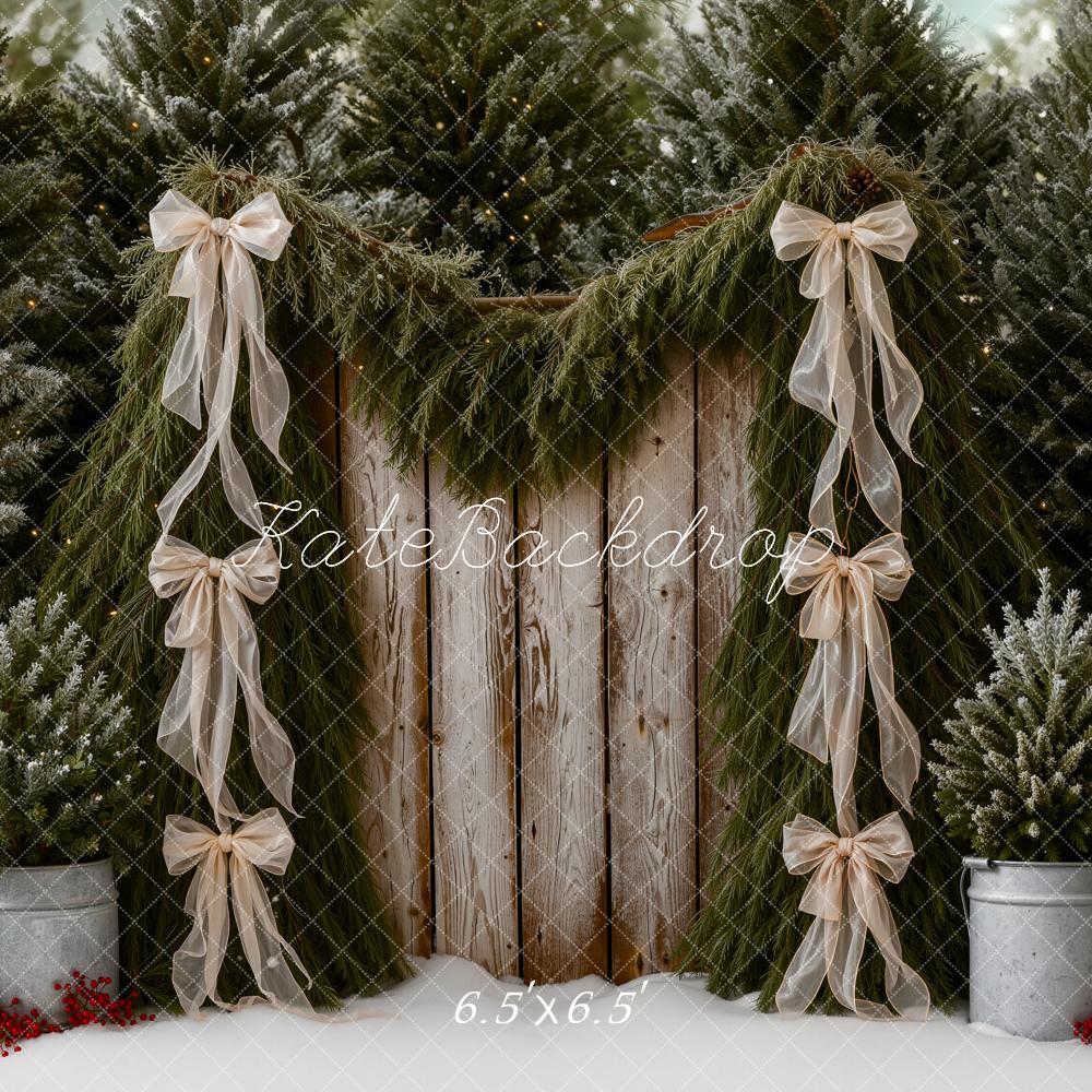 Kate Christmas Trees Garland Ribbon Rustic Wood Backdrop Designed by Emetselch - Image 2