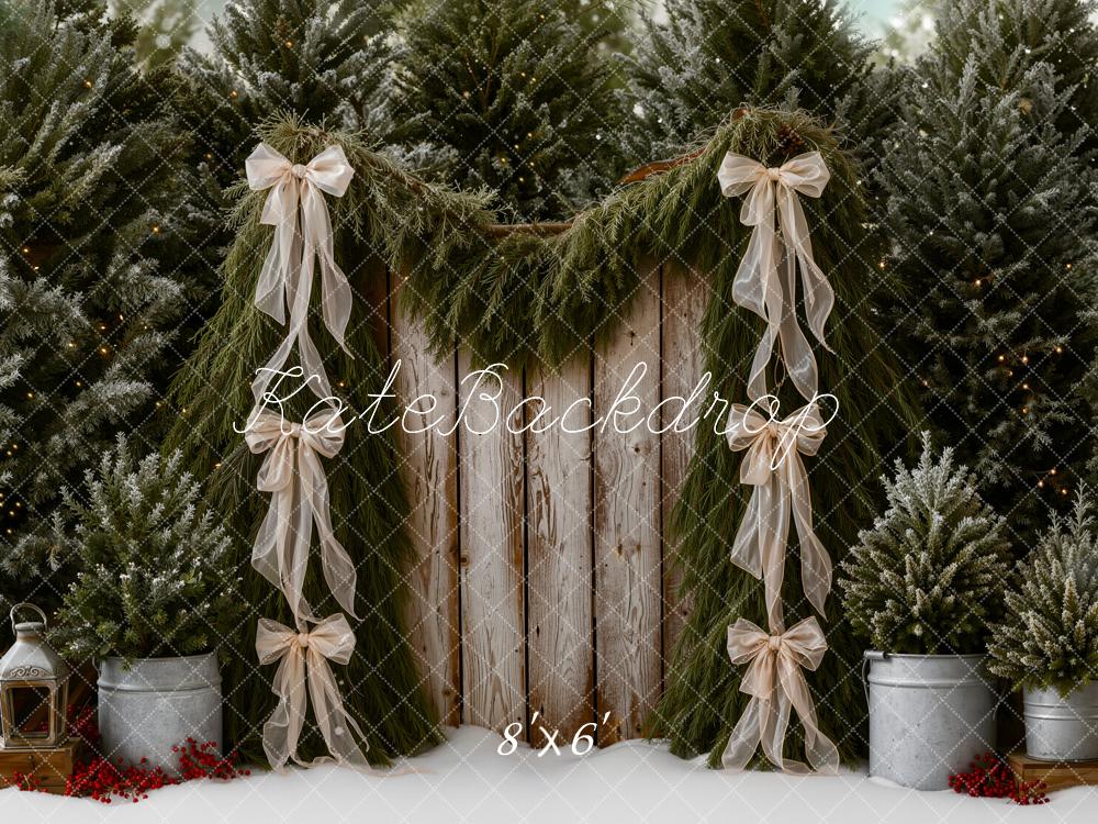Kate Christmas Trees Garland Ribbon Rustic Wood Backdrop Designed by Emetselch - Image 3