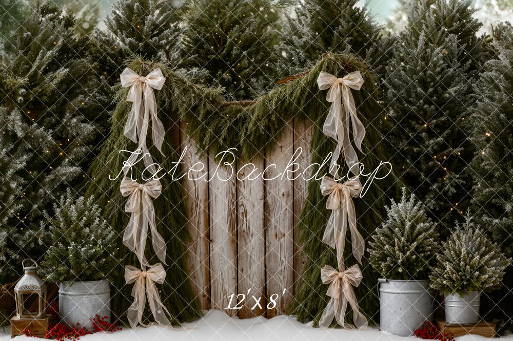 Kate Christmas Trees Garland Ribbon Rustic Wood Backdrop Designed by Emetselch - Image 8