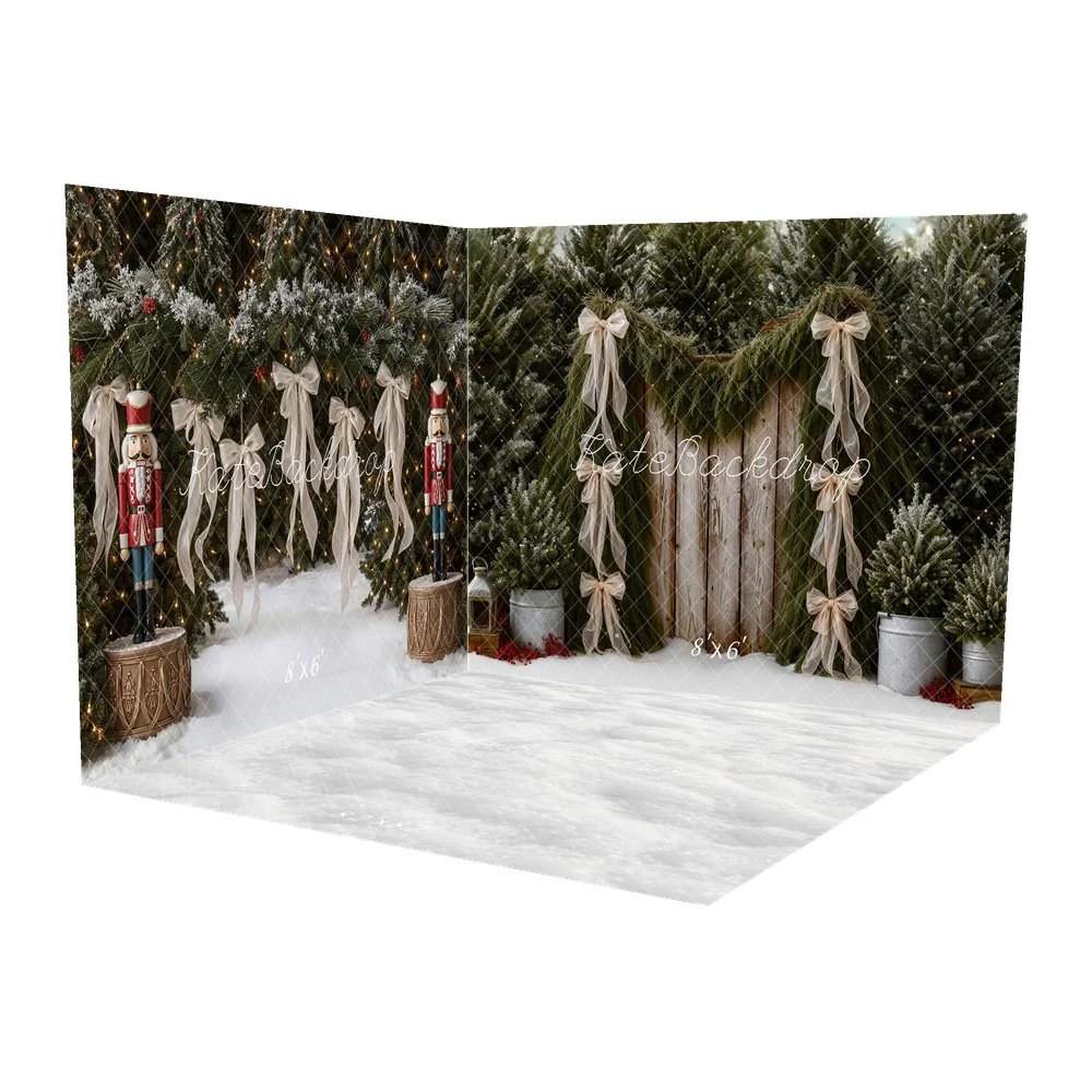 Kate Christmas Trees Garland Ribbon Rustic Wood Room Set