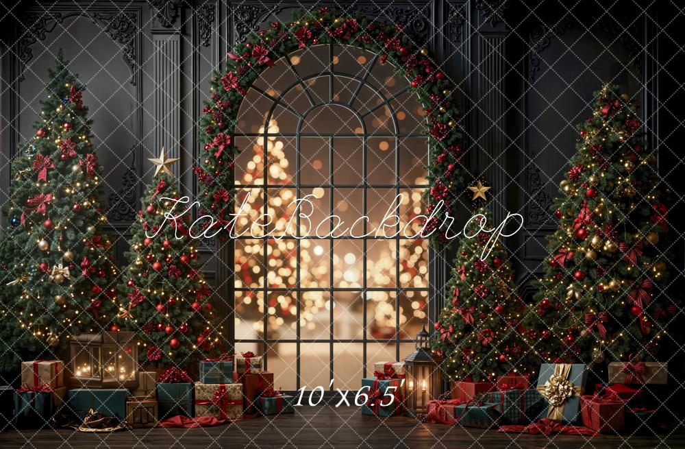 Kate Christmas Trees Garland Window Bokeh Fleece Backdrop Designed by Emetselch - Image 2