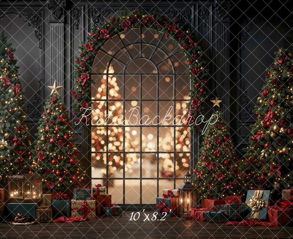 Kate Christmas Trees Garland Window Bokeh Fleece Backdrop Designed by Emetselch - Image 3