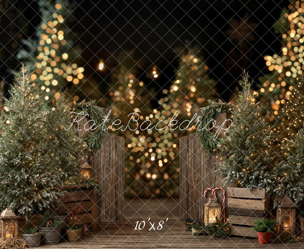 Kate Christmas Trees Lanterns Bokeh Fleece Backdrop Designed by Emetselch - Image 3