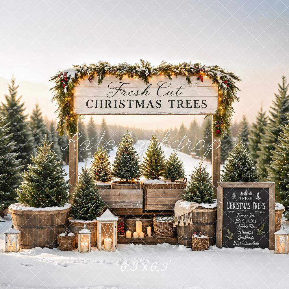 Kate Christmas Trees Market Snow Garland Lanterns Backdrop Designed by Emetselch - Image 2
