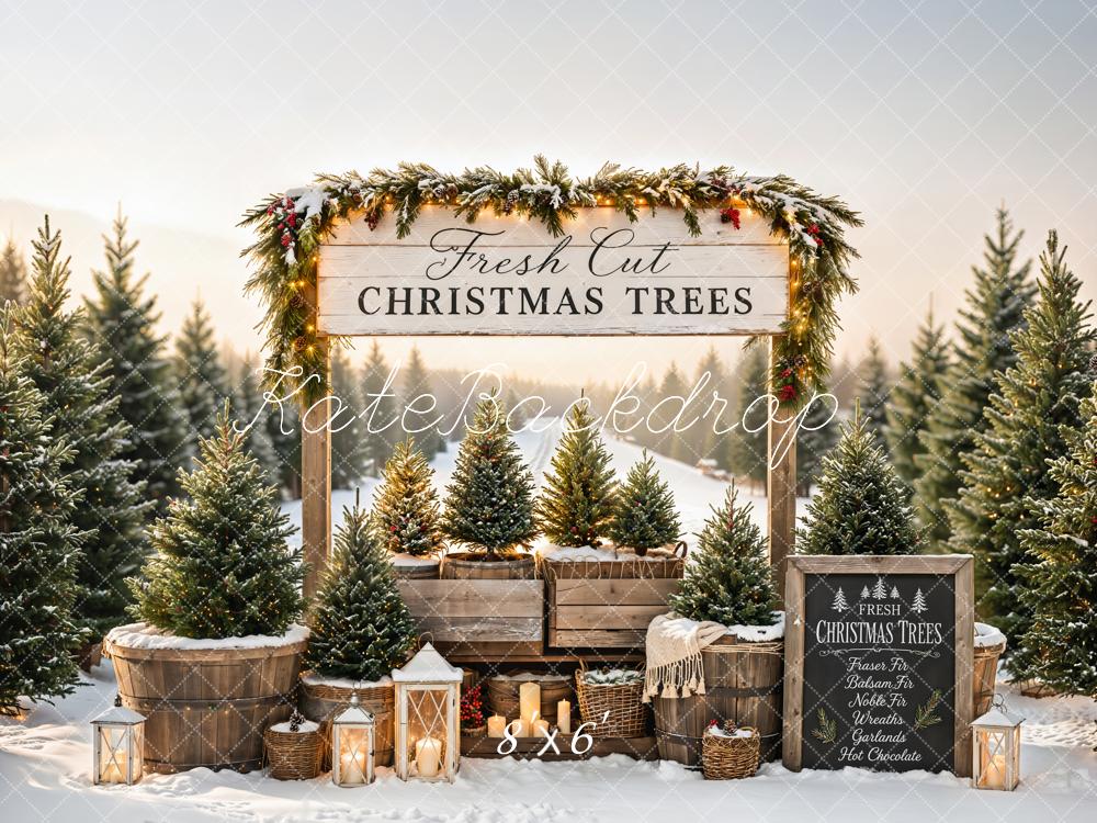 Kate Christmas Trees Market Snow Garland Lanterns Backdrop Designed by Emetselch - Image 3