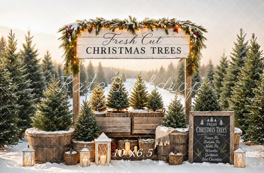 Kate Christmas Trees Market Snow Garland Lanterns Backdrop Designed by Emetselch - Image 4