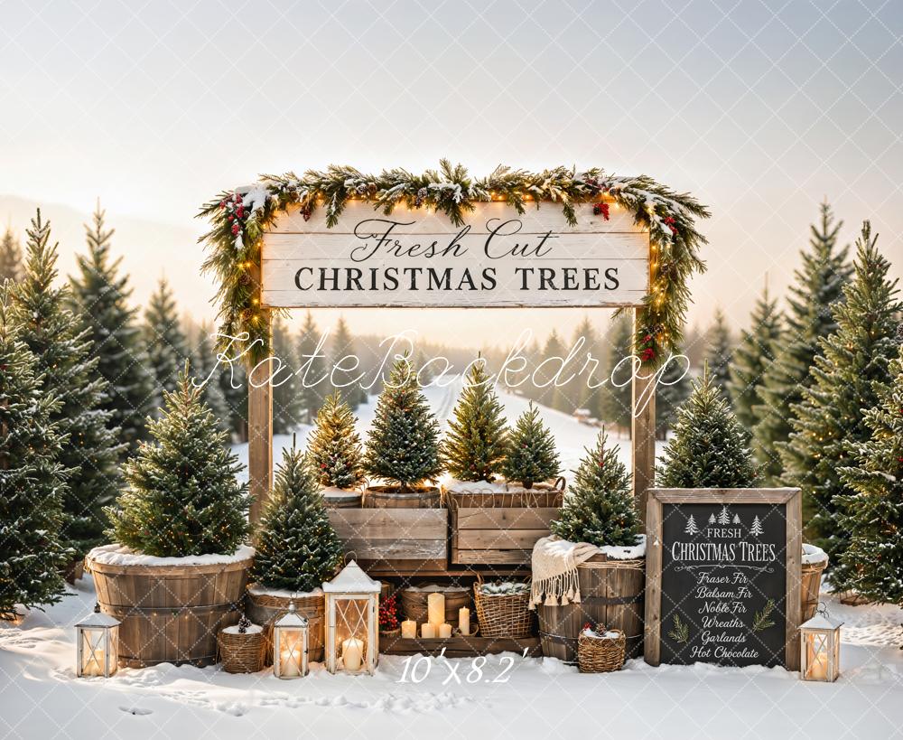 Kate Christmas Trees Market Snow Garland Lanterns Backdrop Designed by Emetselch - Image 6
