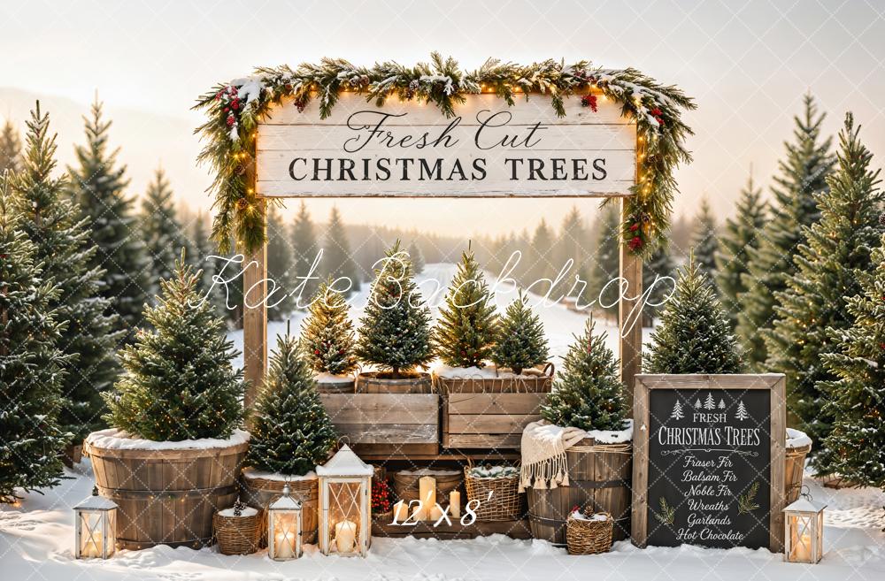 Kate Christmas Trees Market Snow Garland Lanterns Backdrop Designed by Emetselch - Image 8