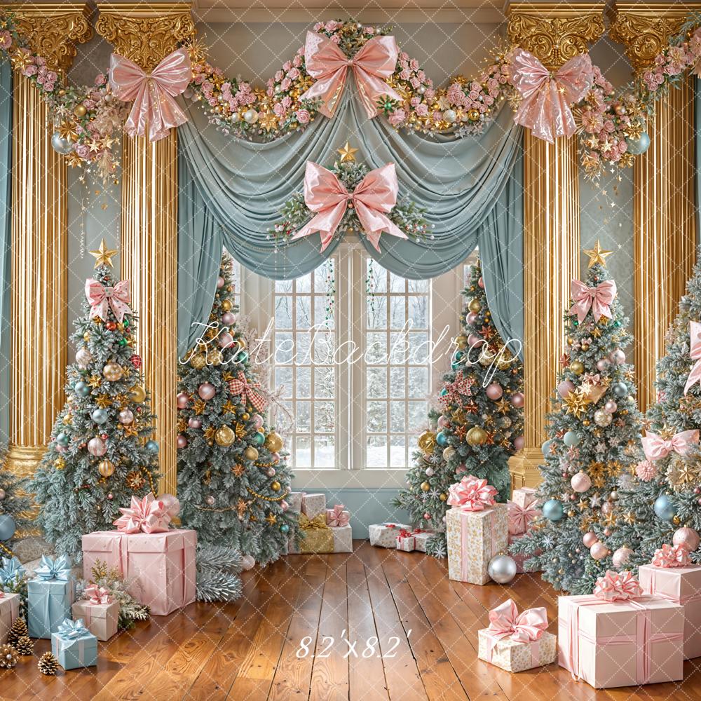 Kate Christmas Trees Pink Bows Presents Backdrop Designed by Emetselch - Image 5