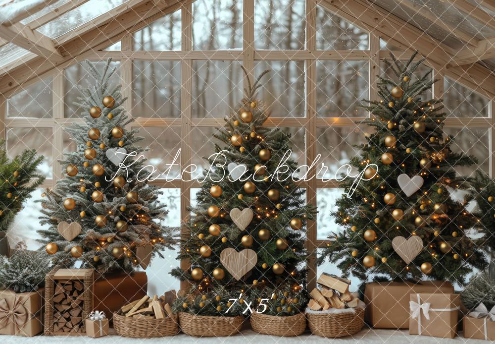 Kate Christmas Trees Presents Firewood House Backdrop Designed by Mini MakeBelieve