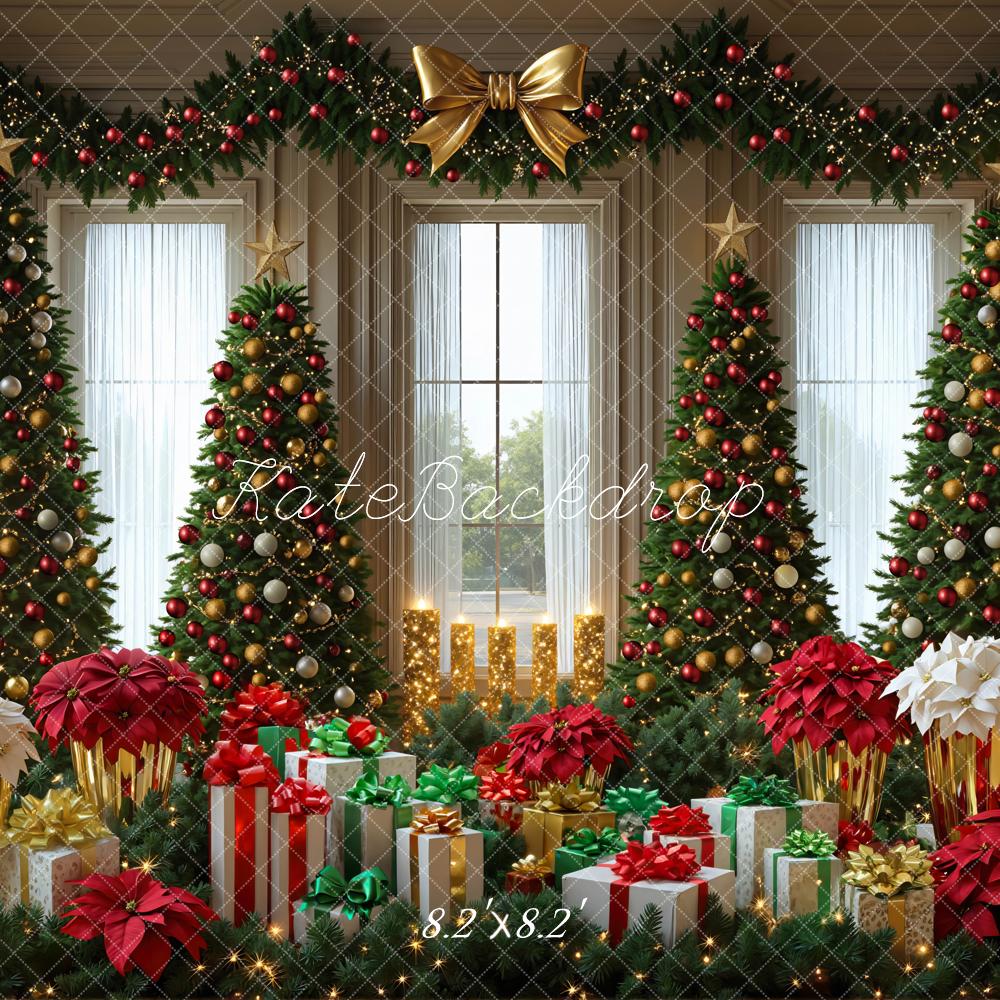 Kate Christmas Trees Presents Poinsettias Garland Backdrop Designed by Mini MakeBelieve - Image 5