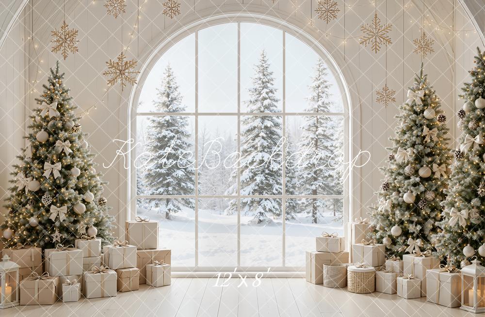 Kate Christmas Trees Presents Snowflakes Window Backdrop Designed by Emetselch - Image 8