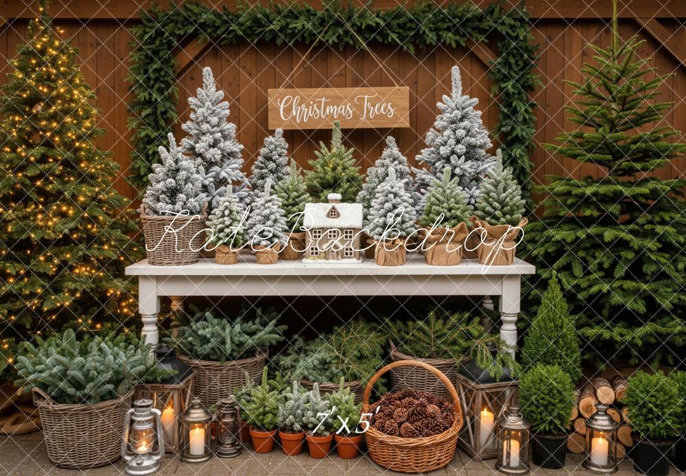 Kate Christmas Trees Table Lanterns Rustic Backdrop Designed by Patty Robert
