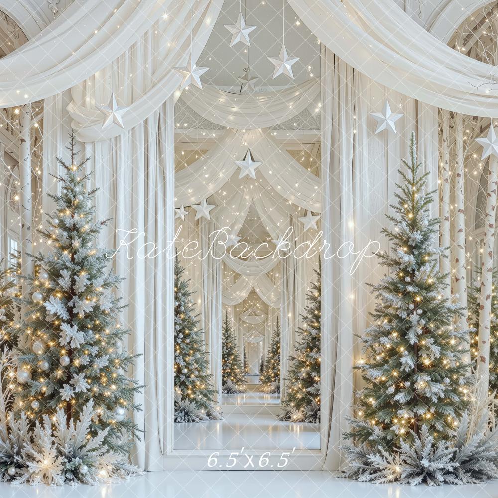 Kate Christmas Trees White Drapes Stars Backdrop Designed by Mini MakeBelieve - Image 2