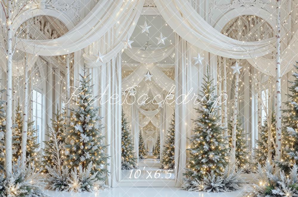 Kate Christmas Trees White Drapes Stars Backdrop Designed by Mini MakeBelieve - Image 4