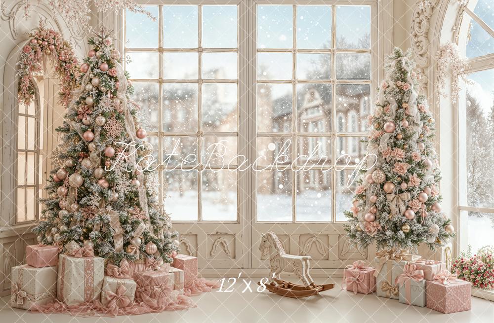 Kate Christmas Trees Window Arch Fleece Backdrop Designed by Emetselch - Image 4