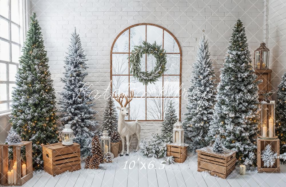 Kate Christmas Trees Window Fleece Backdrop Designed by Emetselch - Image 2