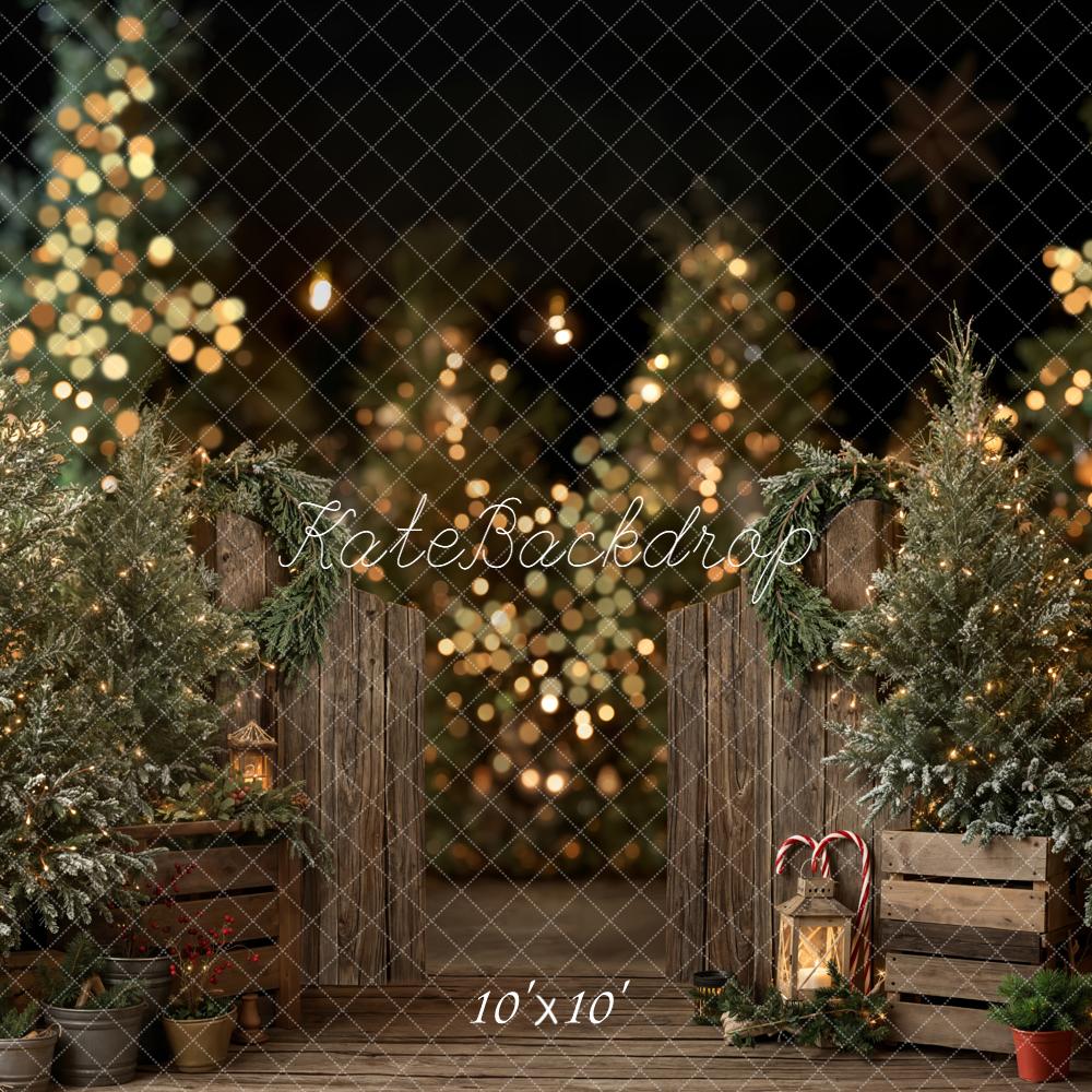 Kate Christmas Trees Wooden Fence Bokeh Backdrop Designed by Emetselch - Image 7
