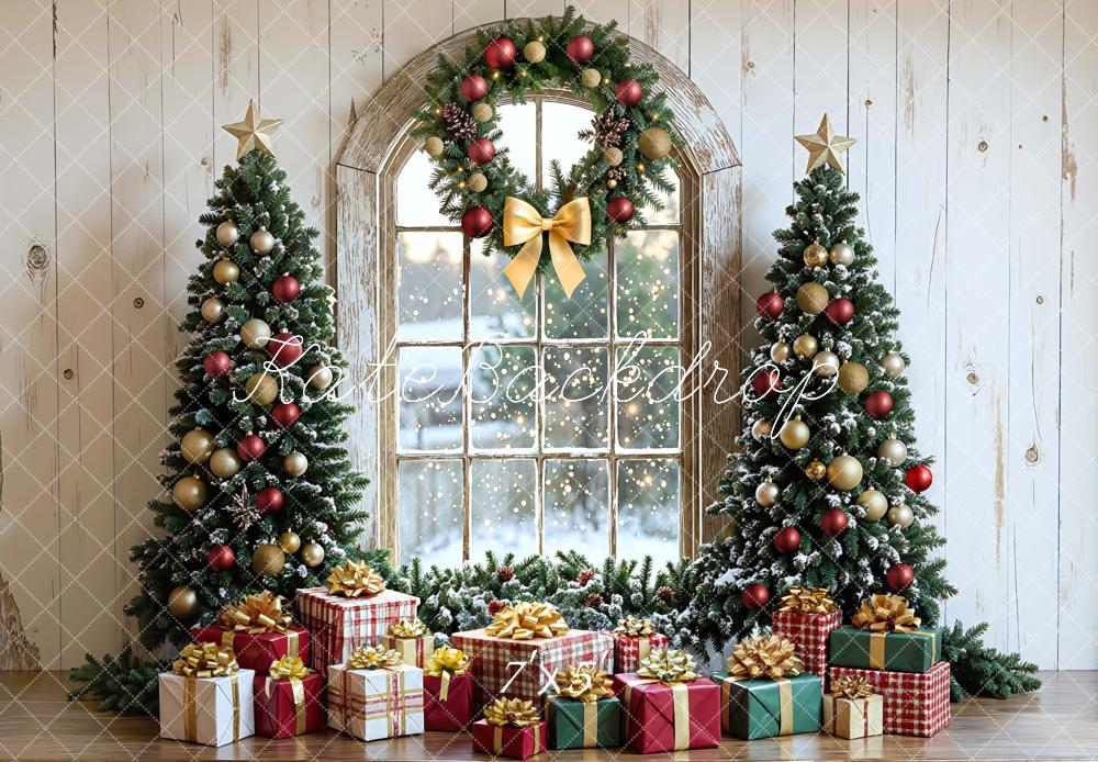 Kate Christmas Trees Wreath Gifts Rustic Window Backdrop Designed by Mini MakeBelieve