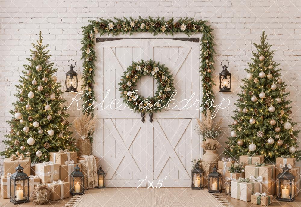 Kate Christmas Trees White Door Presents Lanterns Backdrop Designed by Emetselch