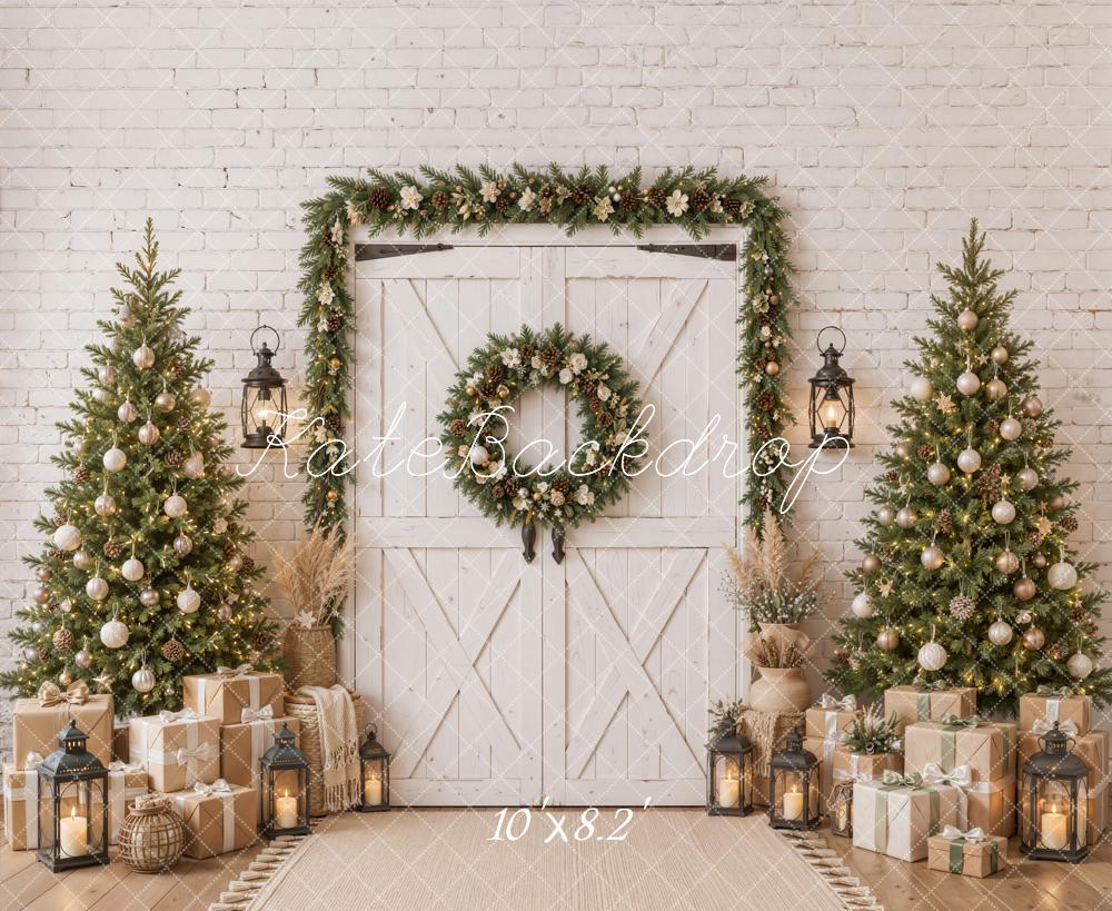 Kate Christmas Trees White Door Presents Lanterns Backdrop Designed by Emetselch - Image 6