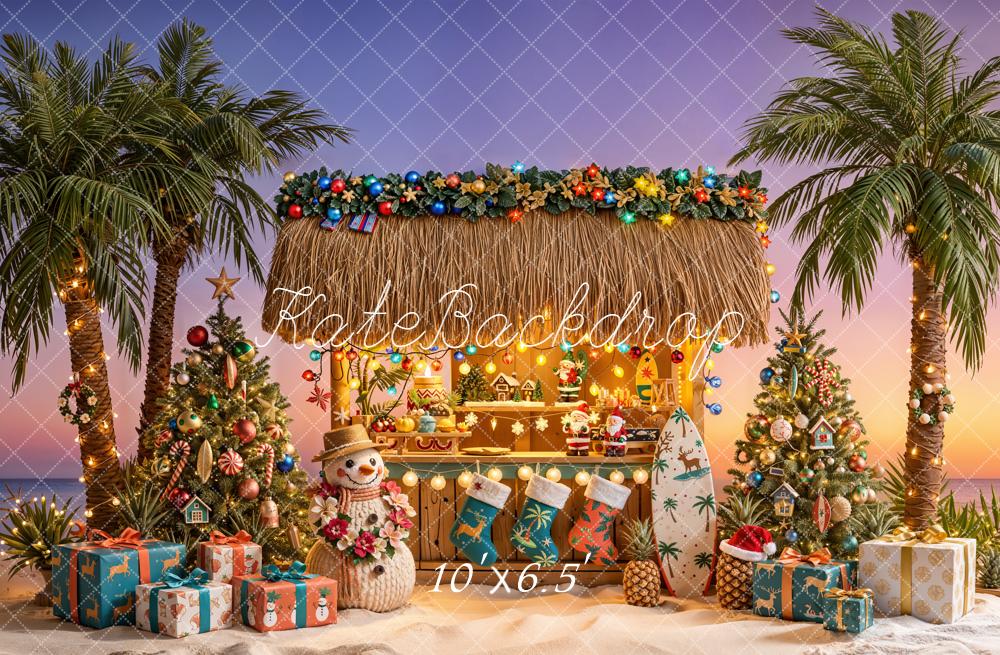 Kate Christmas Tropical Palm Trees Surfboard Fleece Backdrop Designed by Emetselch - Image 2